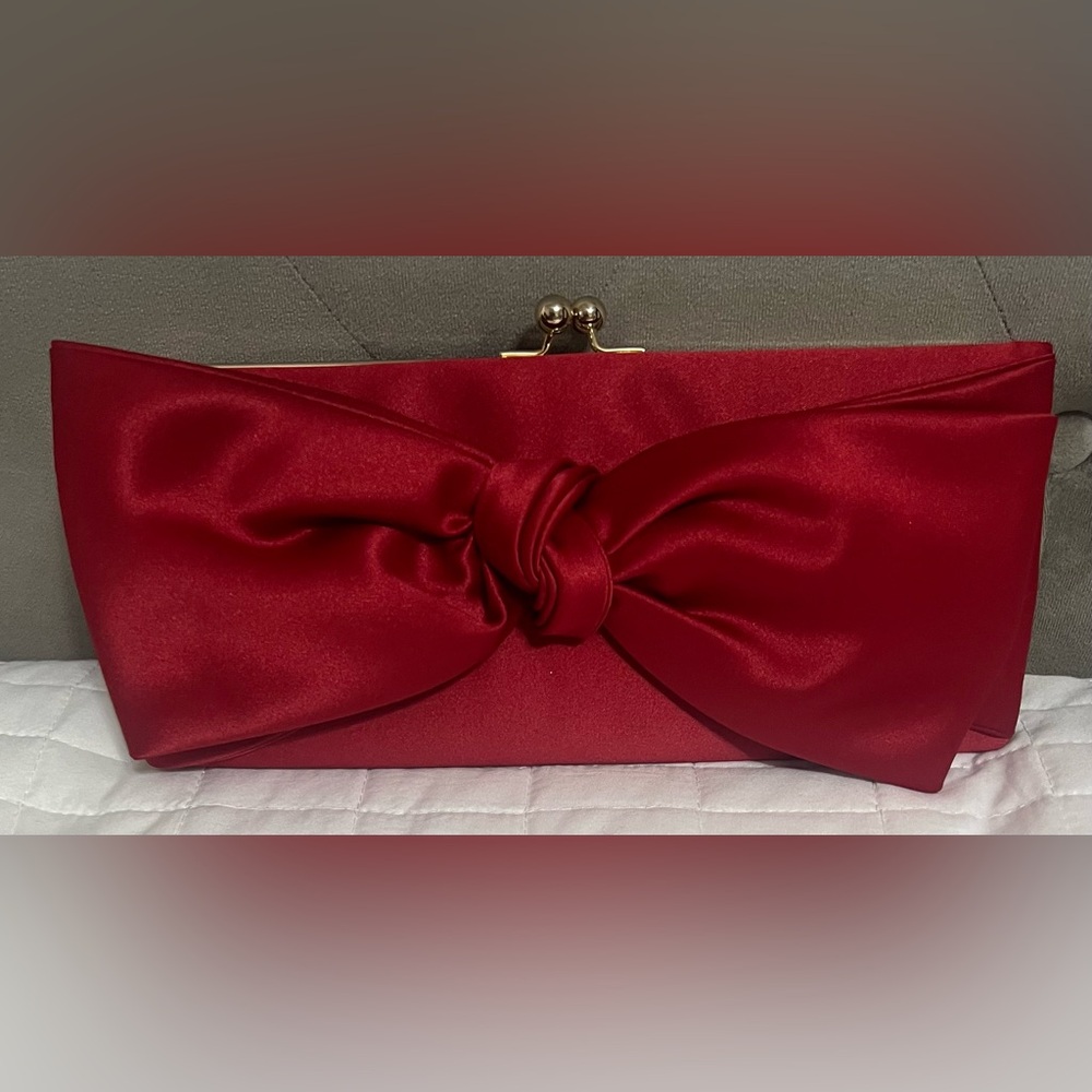 Kate Landry Red Satin Clutch with Bow